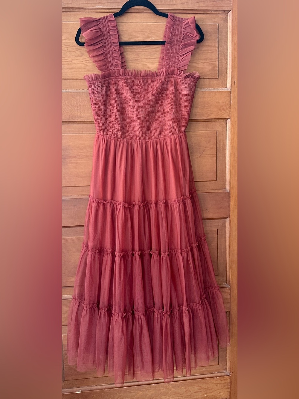 Baltic Born Rust Smocked Tiered Midi Dress Sz L EUC!! Looks NEW!! Wedding Ready!
